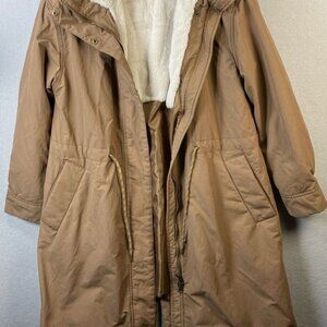 Old Navy Hooded‎ Utility Jacket Women's XS Brown Faux Fur Lining Winter Coat EUC